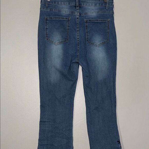 Blue Flare & Wide Leg Jeans with Floral Details - Picture 13 of 14